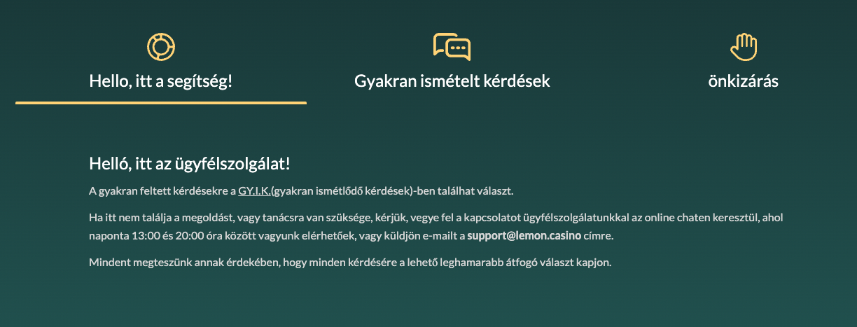 lemon casino ügyfélszolgálat support lemon casino