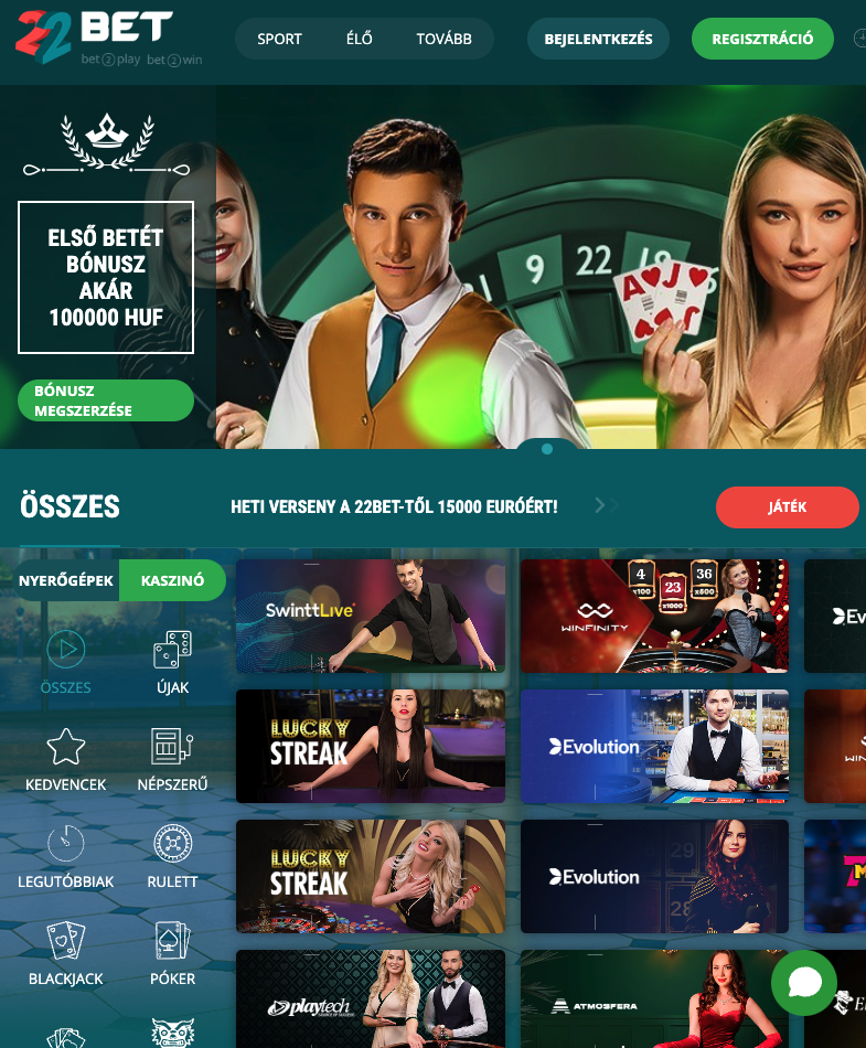 22bet kaszinó mobil