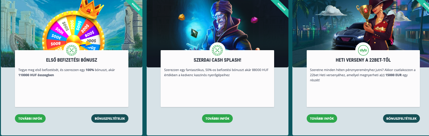 22bet kaszinó üdvözlő bónusz