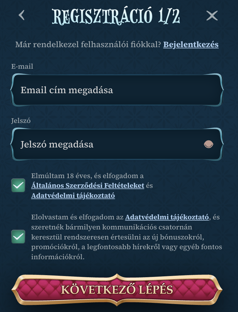 kaszinó BetAlice regisztráció