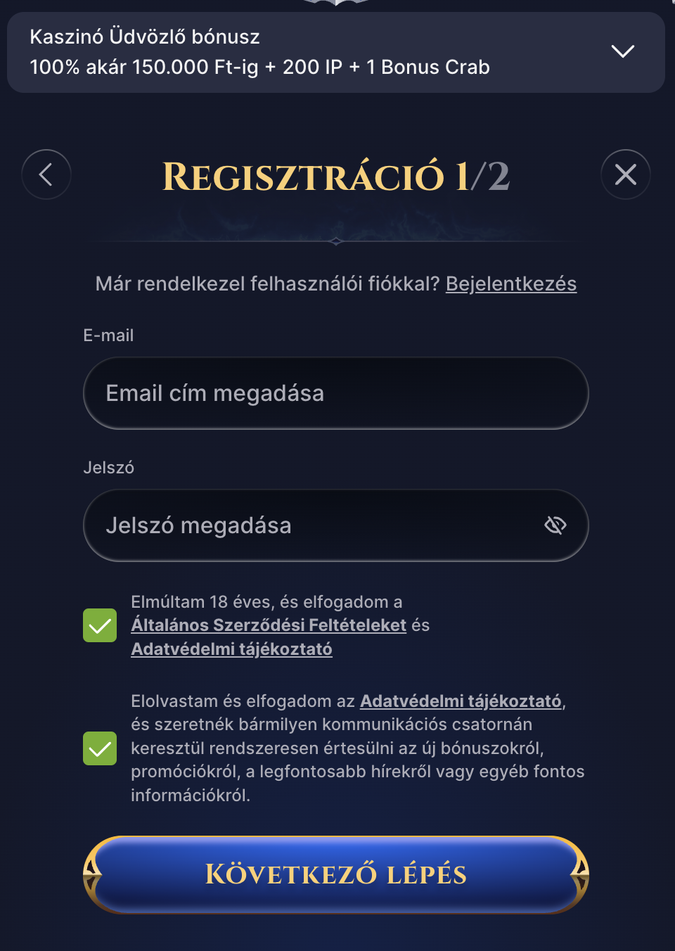 cazeus regisztráció
