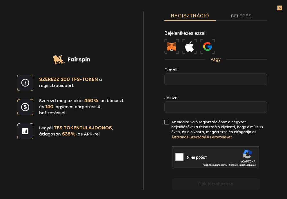 fair spin regisztráció