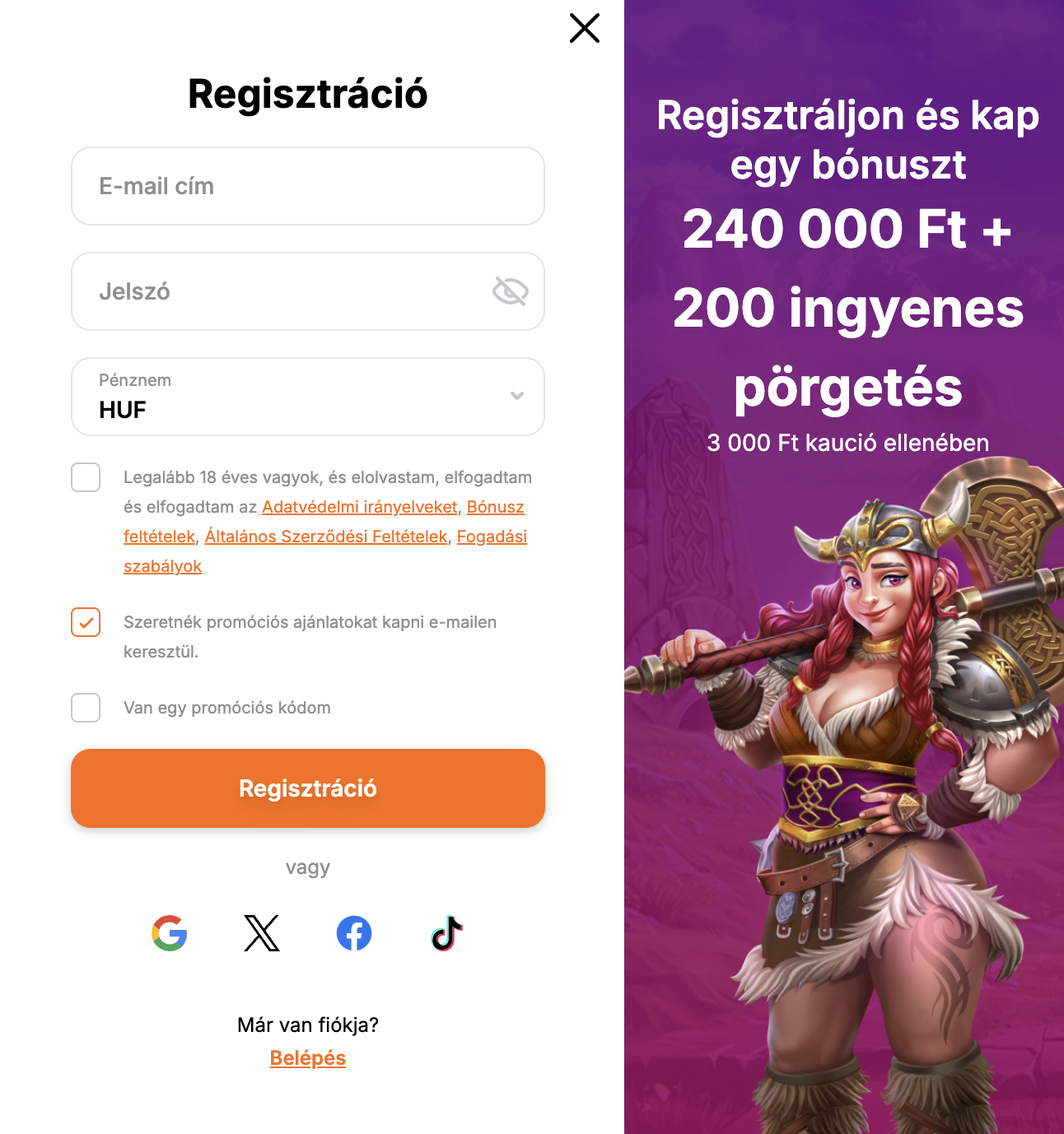 hitnspin regisztráció