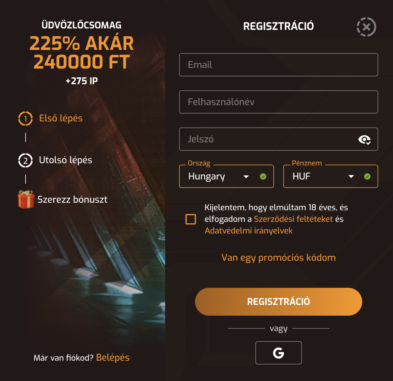 Hugo Casino regisztráció