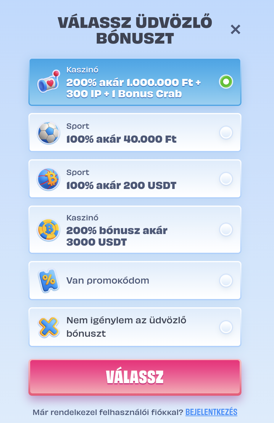 OnlySpins kaszinó regisztráció