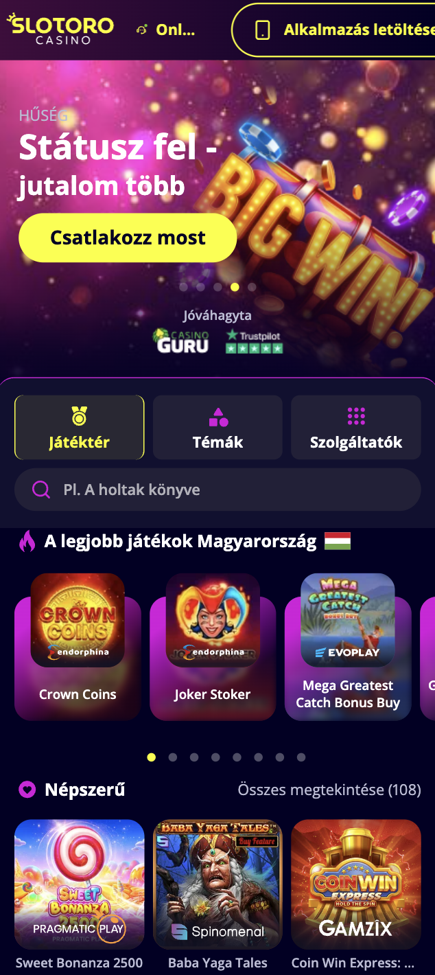 Slotoro mobile kaszinó
