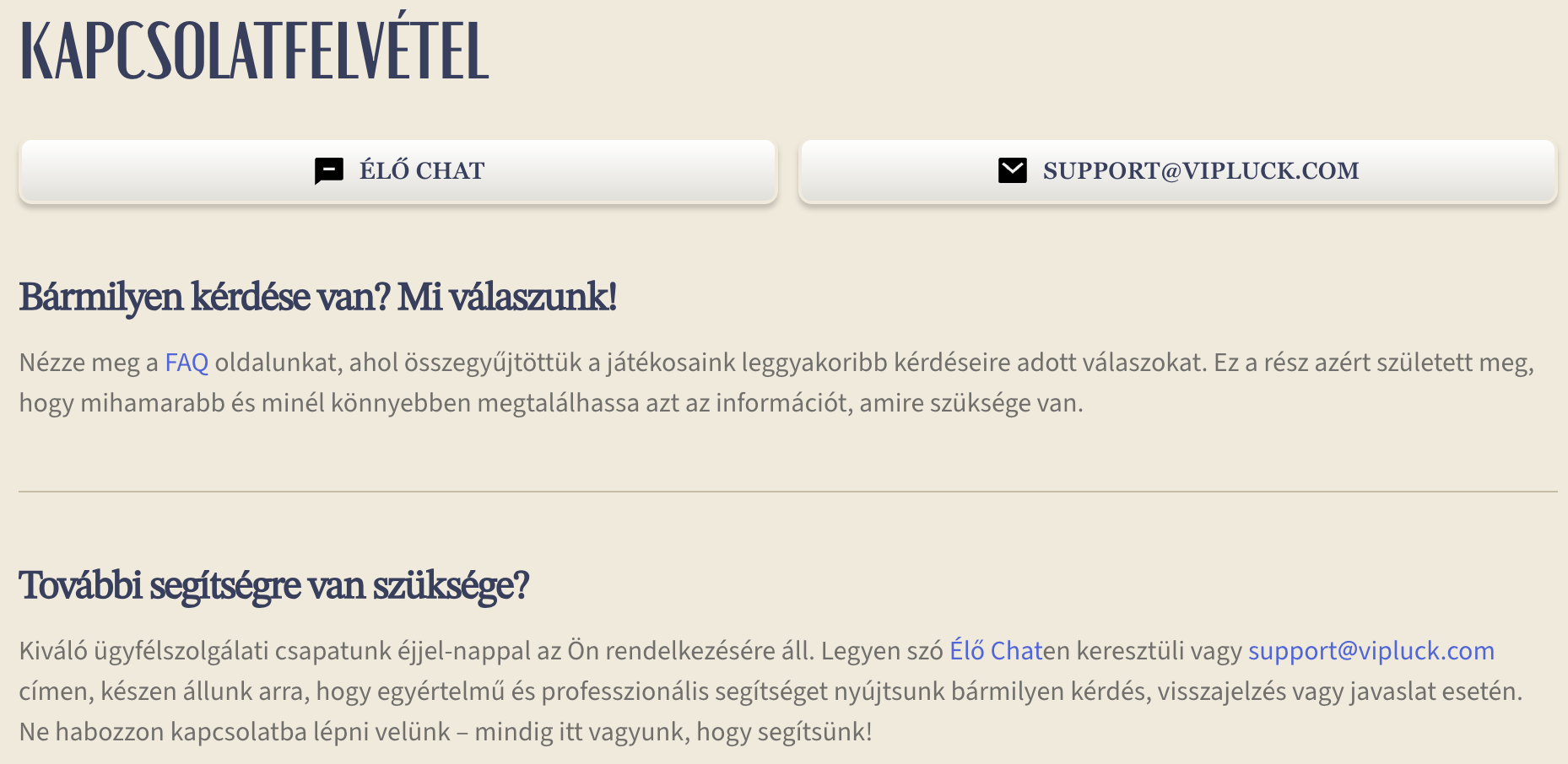 VipLuck kaszinó ügyfélszolgálat