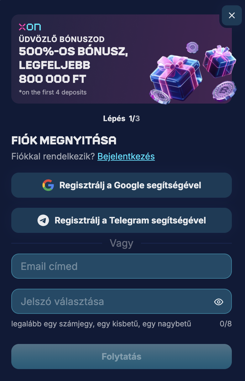 XON kaszinó regisztráció