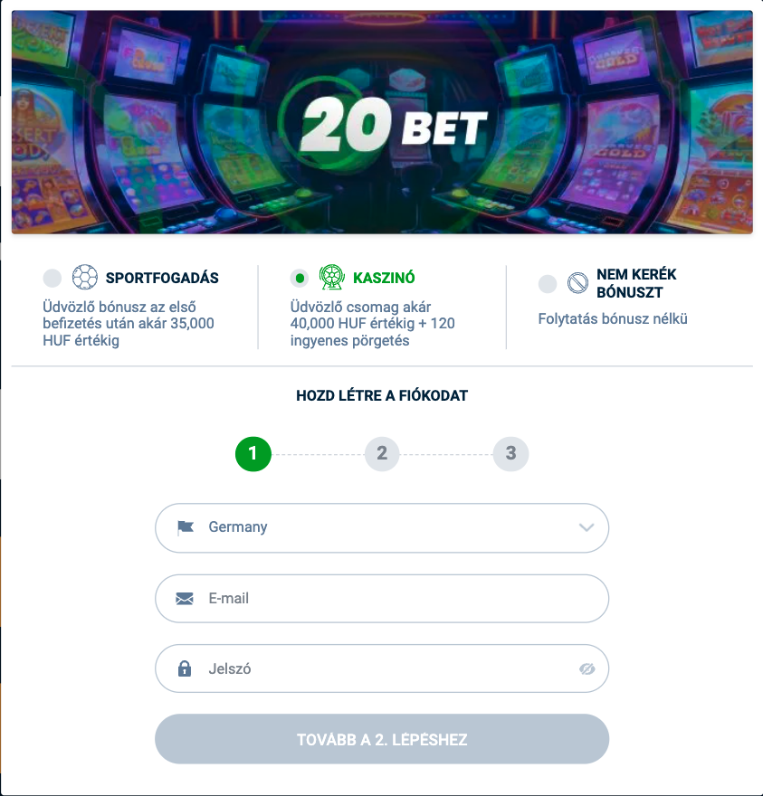 20bet kaszinó regisztráció